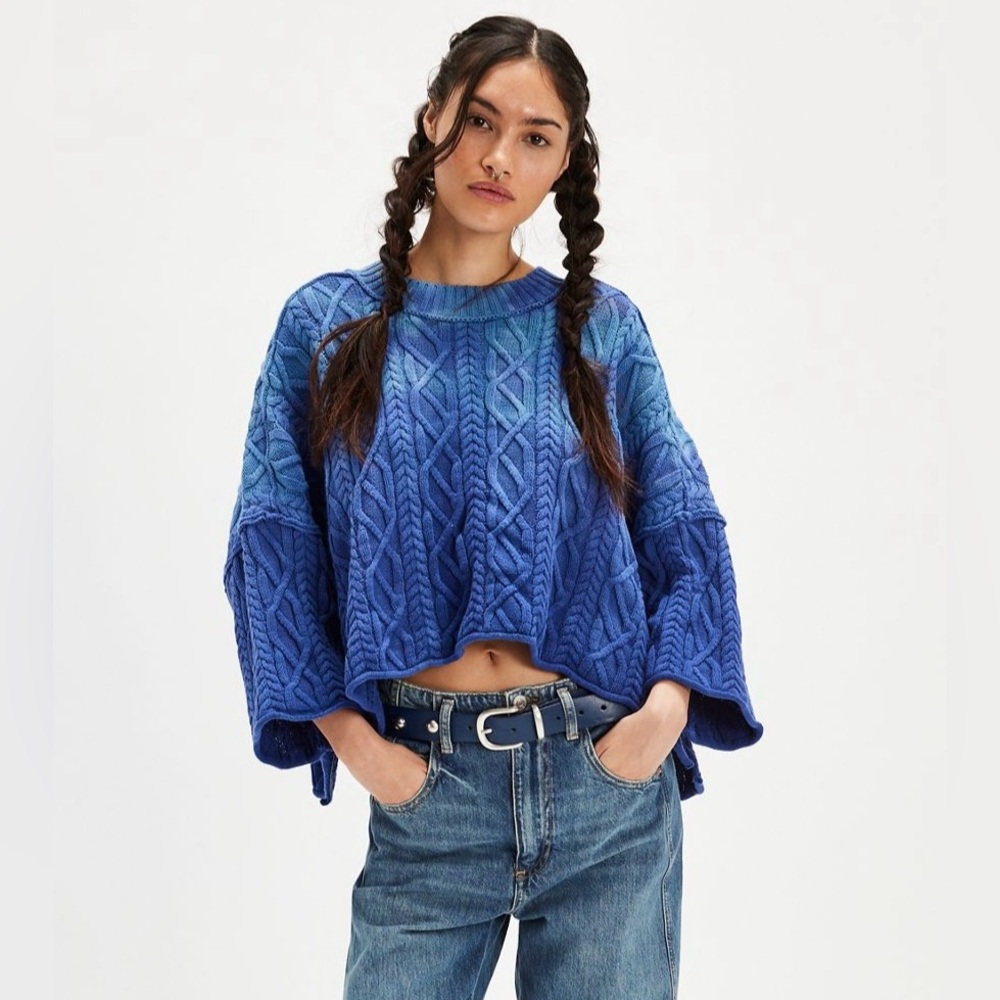 Free People Indigo Cable Knit Sweater